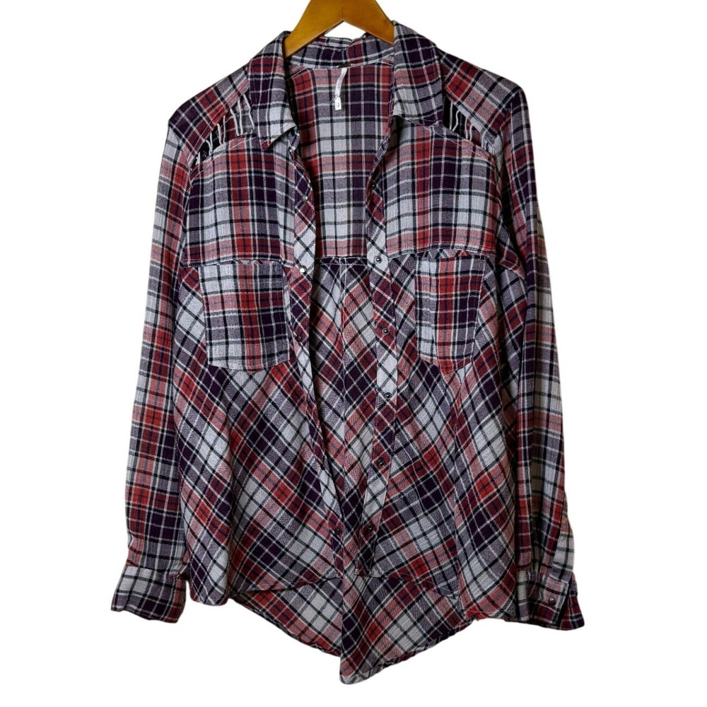 Free‎ People Women Shirt Plaid S Lattice Shoulder Button Up Western Festival
